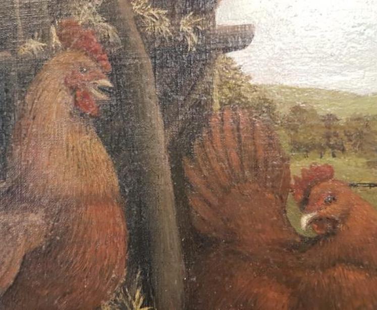 Victorian Oil Cockerel and Hen - Image 4