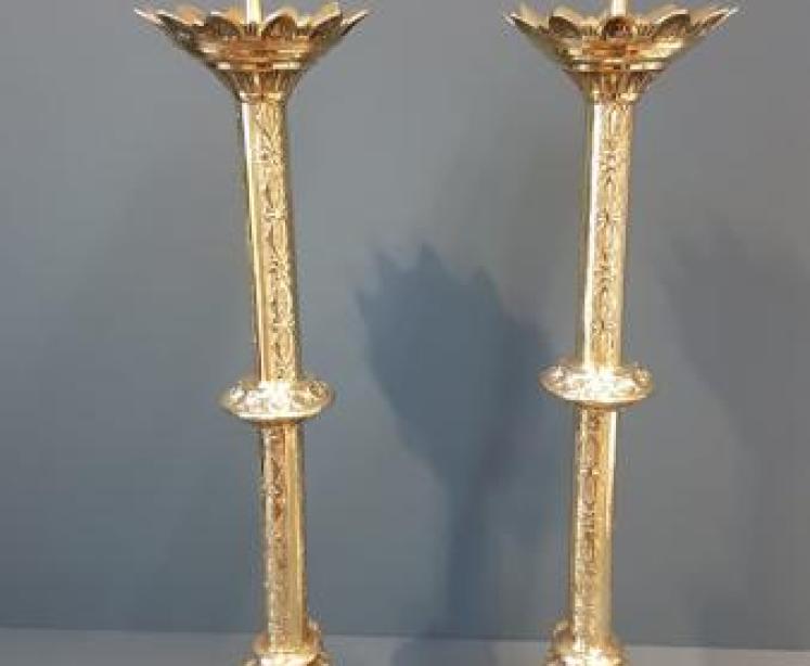 Large Pair of Victorian Brass Pricket Candlesticks  - Image 1