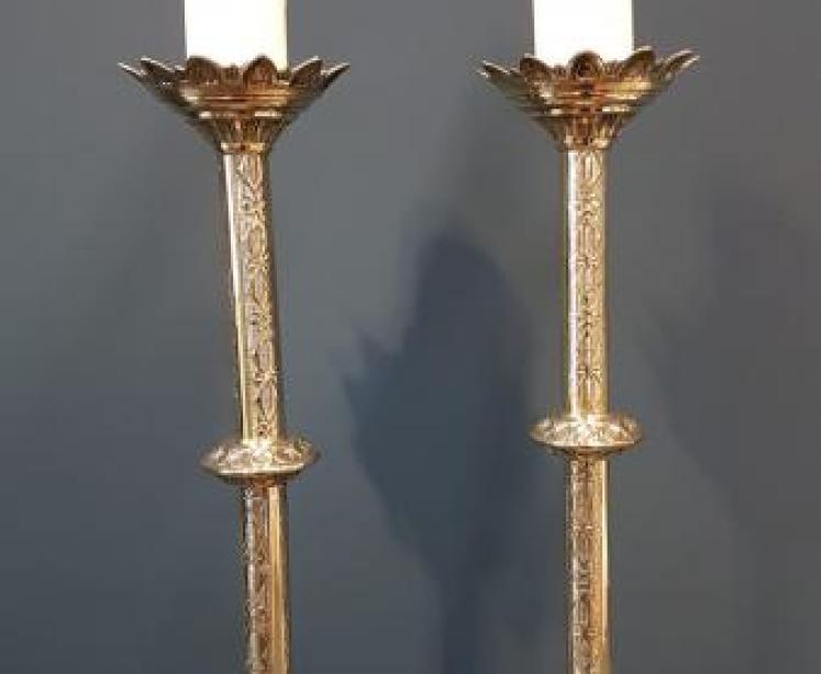 Large Pair of Victorian Brass Pricket Candlesticks  - Image 2