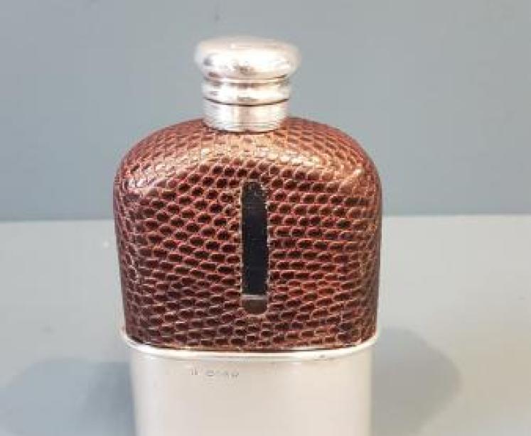 Victorian Silver and Lizard Skin Hip Flask - Image 1