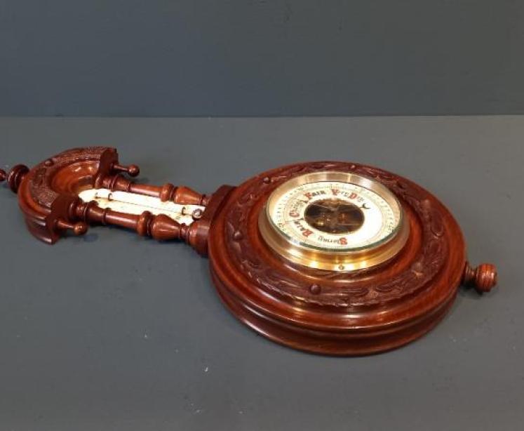 Small Victorian Walnut Pendant Banjo Barometer - Image 6