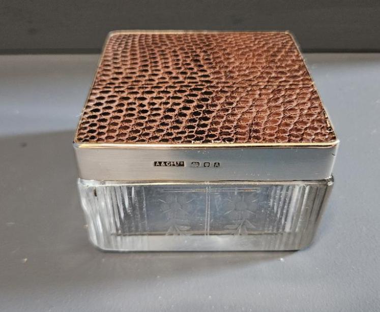 Aspreys Silver & Lizard Skin Top Powder Jar - Image 1