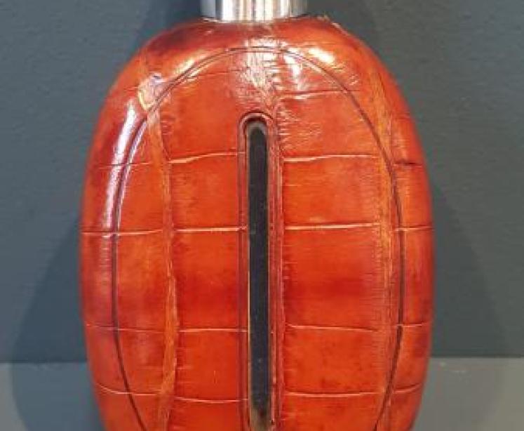 Silver and Crocodile Skin Hip Flask - Image 1