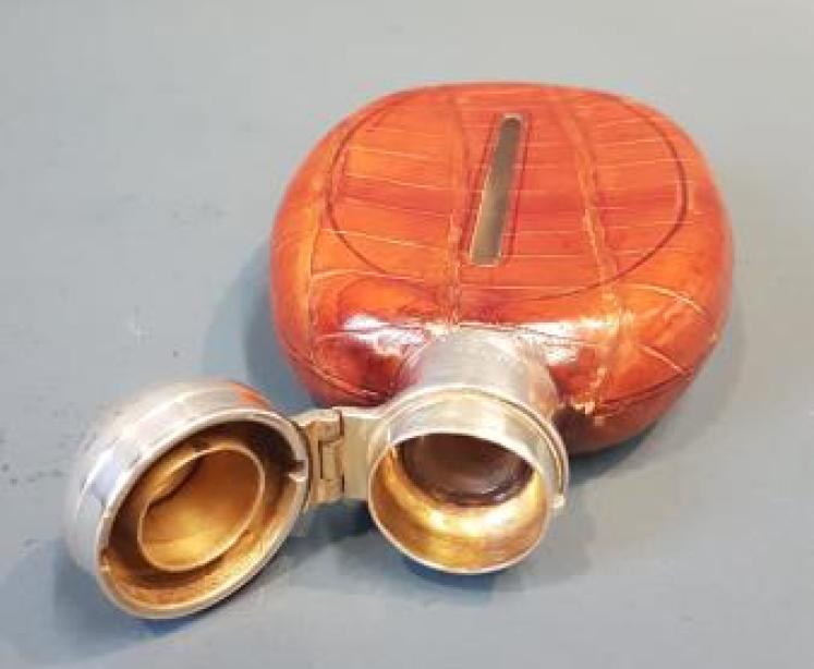 Silver and Crocodile Skin Hip Flask - Image 5