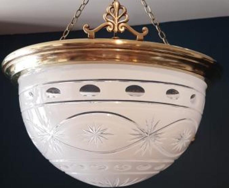 Edwardian Cut Glass and Brass Plafonnier Pendant Light - Image 7