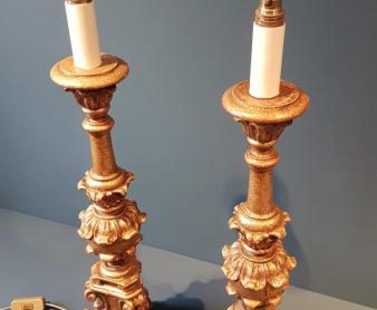 Pair of Large Edwardian Timber Gilt Table Lamps - Image 6