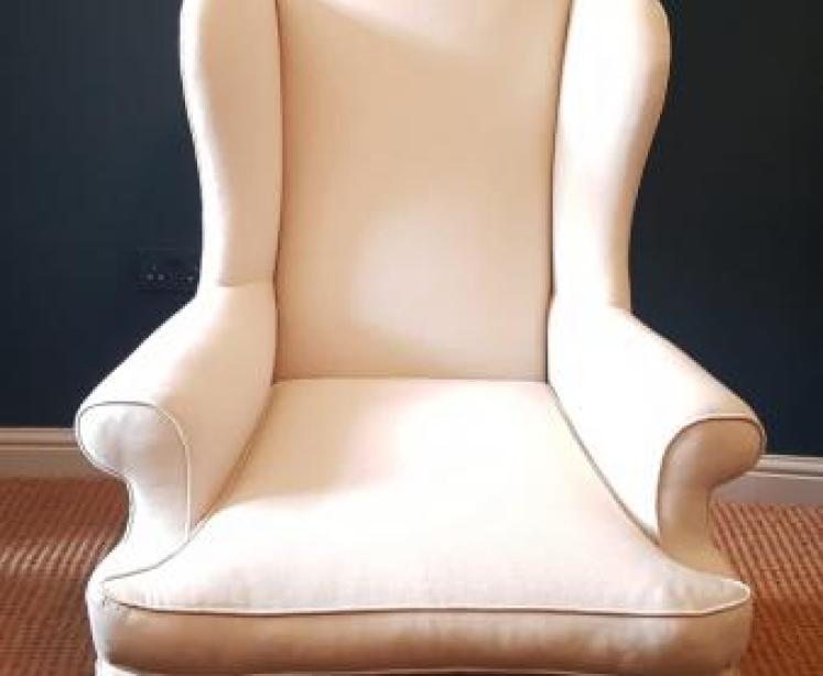 Matching Pair of Edwardian Wing Back Arm Chairs  - Image 2