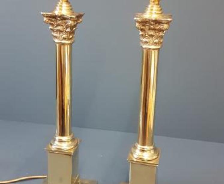 Matching Pair of Edwardian Cast Brass Table Lamps - Image 1