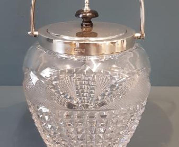 George V Solid Silver And Cut Crystal Biscuit Jar - Image 7