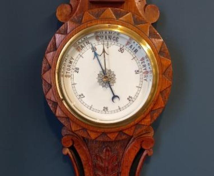 Victorian Polished Oak Starburst Banjo Barometer - Image 2