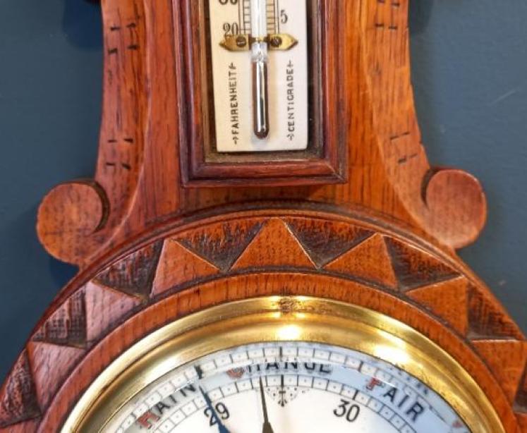 Victorian Polished Oak Starburst Banjo Barometer - Image 4