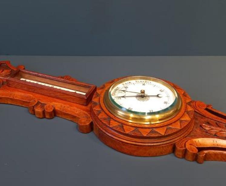 Victorian Polished Oak Starburst Banjo Barometer - Image 7