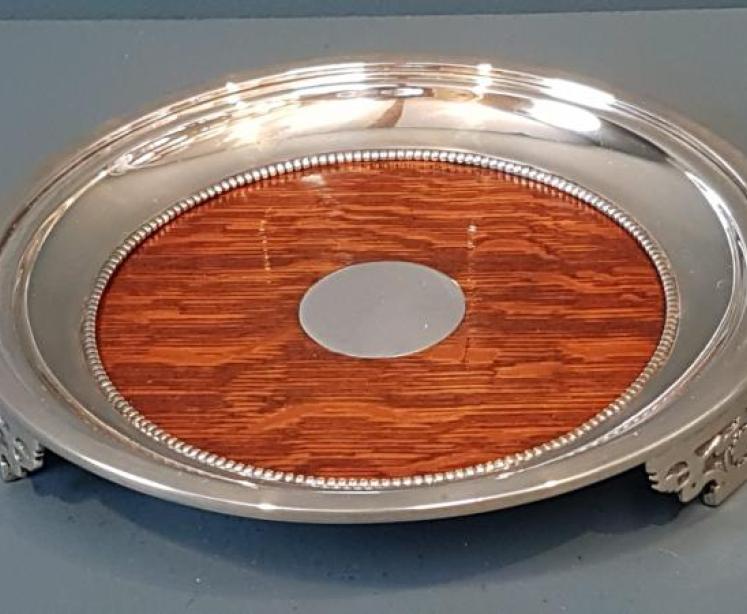 Edwardian Oak and Silver Plate Decanter Coaster - Image 2