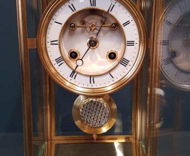 Victorian Four Glass Clock with Visible Escapement  - Image 2