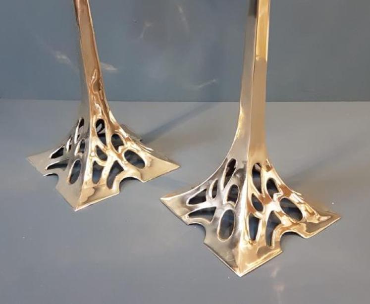 Pair of Art Nouveau Brass Candlesticks - Image 3