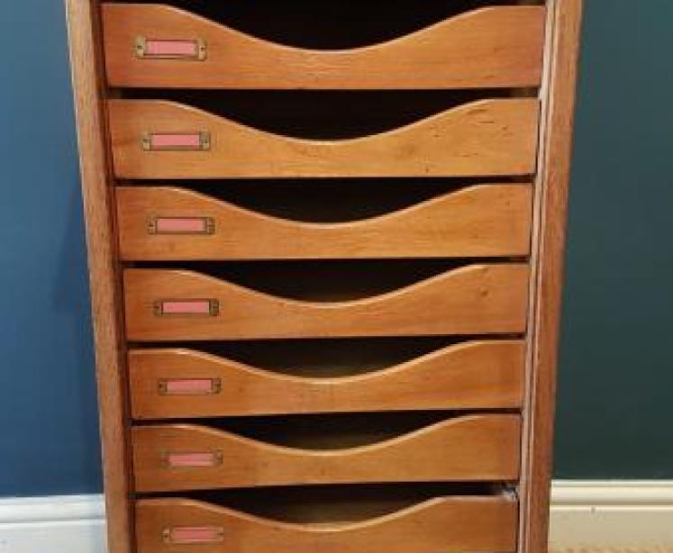 Edwardian Solid Oak Tambour Front File Cabinet - Image 6