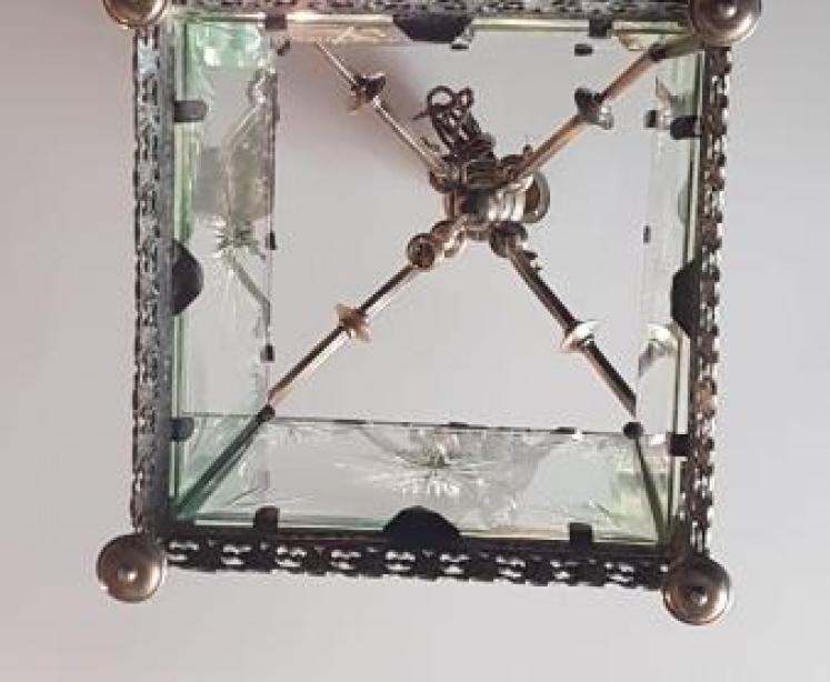 Victorian Hall Lantern with Original Cut Glass Panels - Image 6