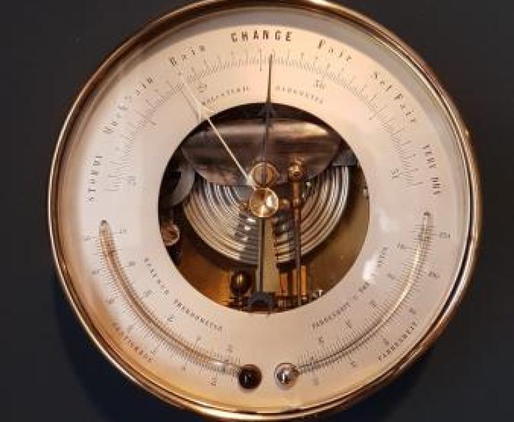 Large Victorian Marine Barometer with Twin Crescent Thermometer - Image 1