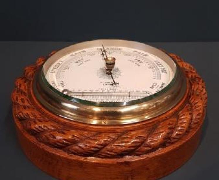 Victorian Oak Ships Barometer with Thermometer - Image 6
