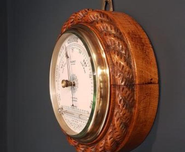 Victorian Oak Ships Barometer with Thermometer - Image 7