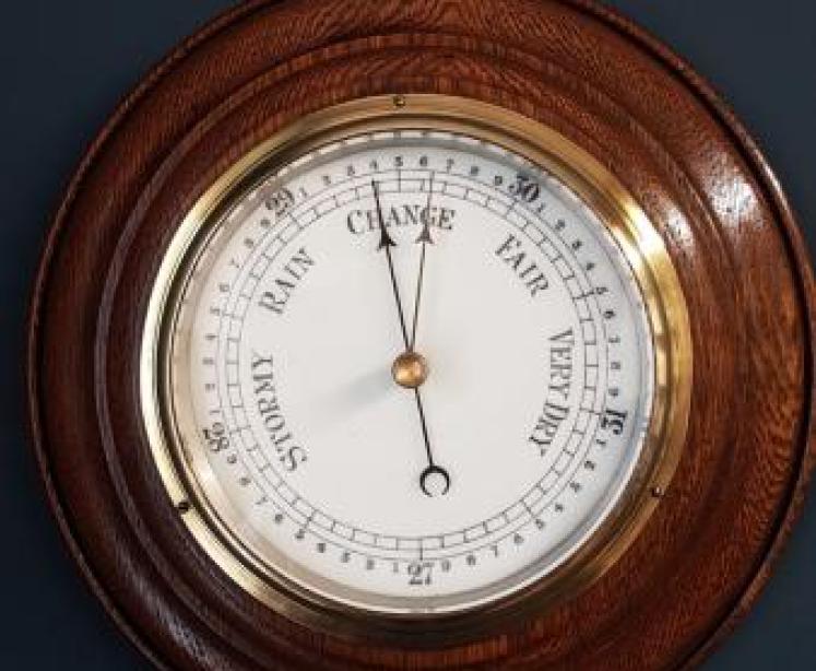 Turned Oak Aneroid Barometer  - Image 1