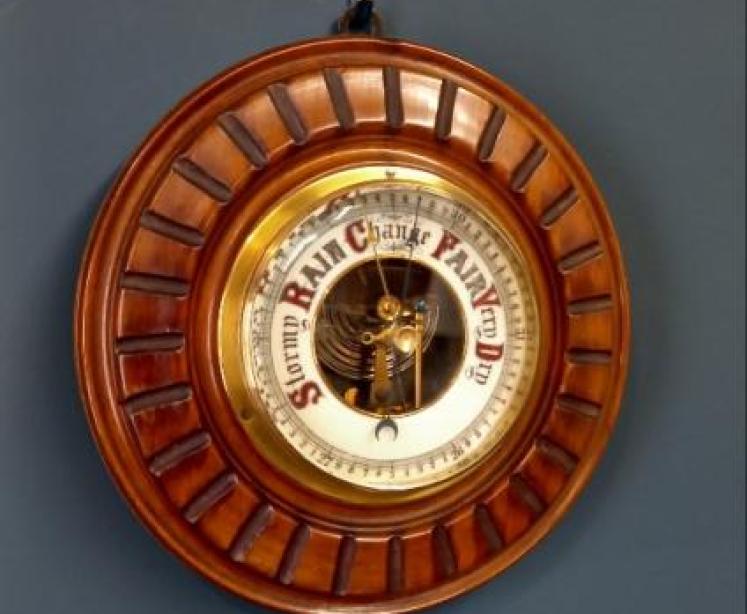 Victorian Walnut Visible Works Aneroid Barometer - Image 1