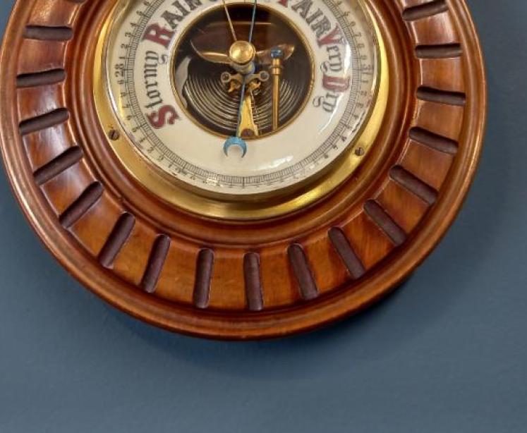 Victorian Walnut Visible Works Aneroid Barometer - Image 5