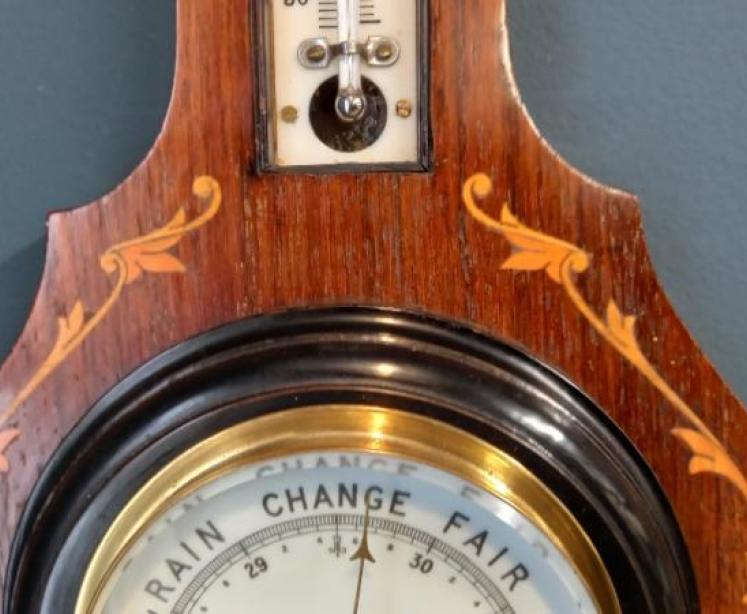 Small Victorian Rosewood Inlaid Banjo Barometer - Image 5