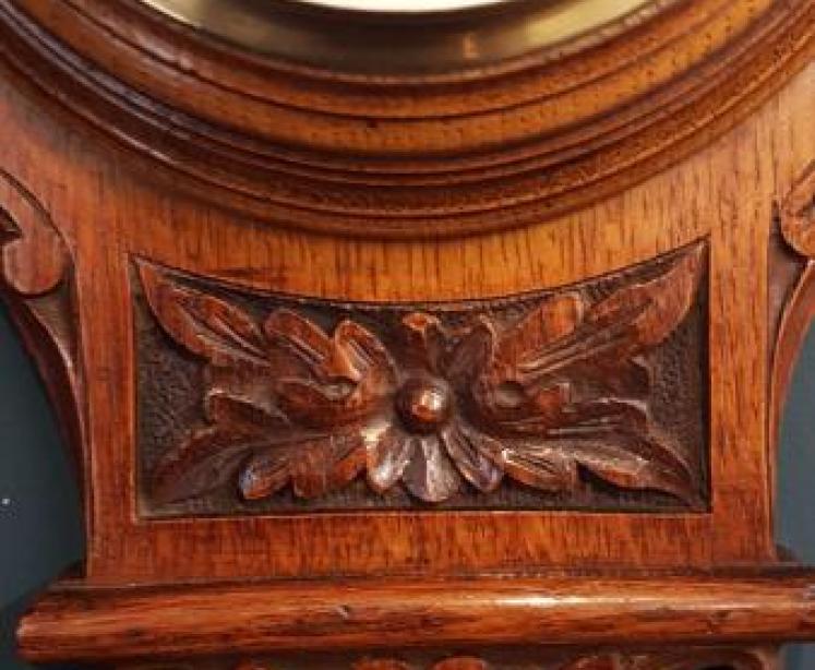 Victorian Golden Oak Carved Aneroid Barometer - Image 5