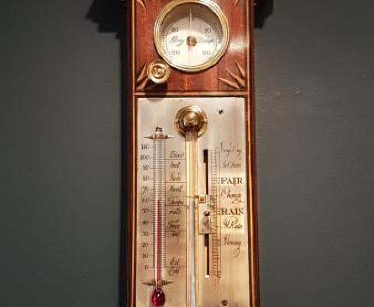 Edwardian Inlaid Stick Barometer with Hygrometer - Image 2
