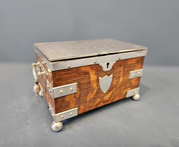 Victorian Oak and Silver Plated Tea Caddy - Image 1