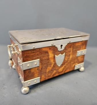 Victorian Oak and Silver Plated Tea Caddy
