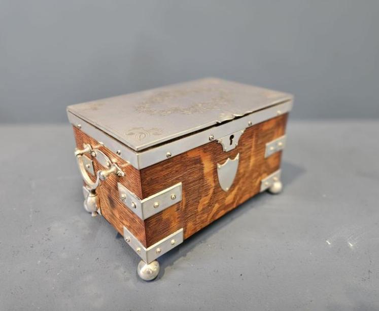 Victorian Oak and Silver Plated Tea Caddy - Image 2