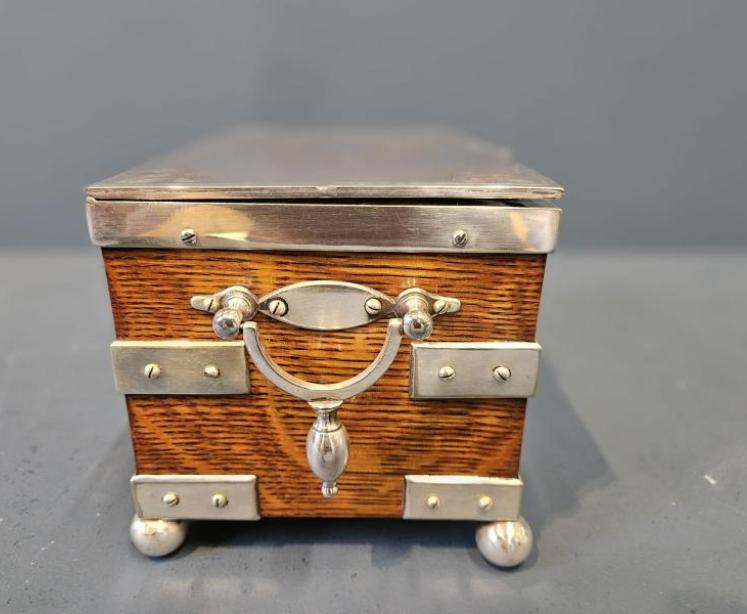 Victorian Oak and Silver Plated Tea Caddy - Image 3