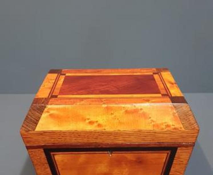 Regency Oak, Satinwood and Mahogany Tea Caddy - Image 7