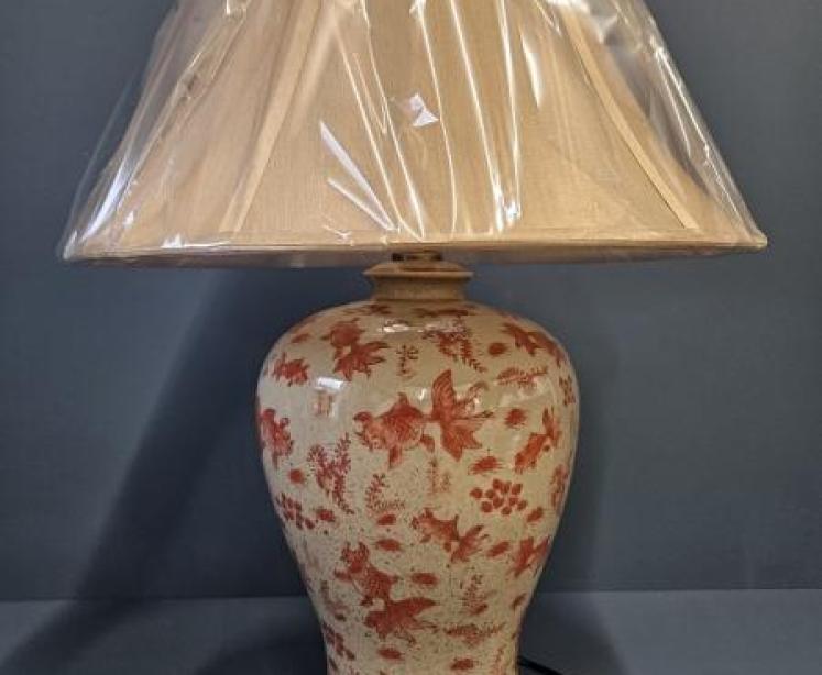 Oriental Porcelain Hand Decorated Lamp and Shade - Image 1