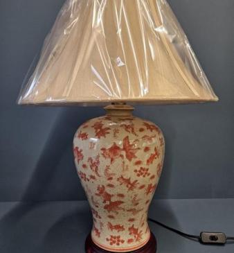 Oriental Porcelain Hand Decorated Lamp and Shade