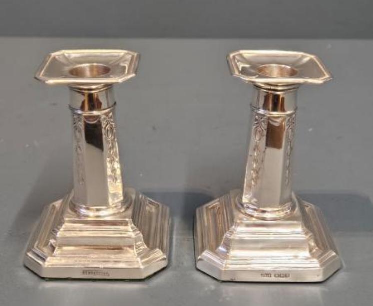 Pair of Edwardian Solid Silver Candlesticks  - Image 1