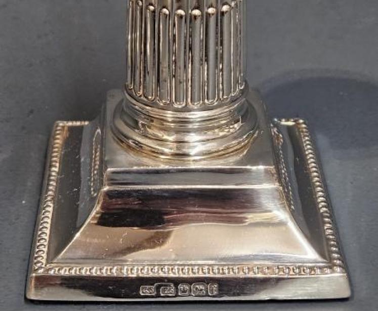 Pair of  Victorian Silver Reeded Column Candlesticks - Image 3