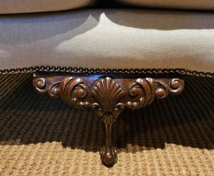 Matching Pair of Victorian Linen Covered Sofas - Image 7