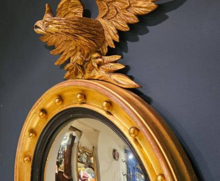 Large Regency Timber Gilt Convex Mirror at Sturmans Antiques Mirror for sale - Image 3