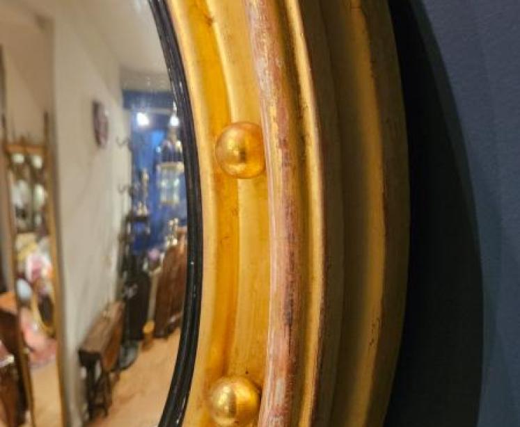 Large Regency Timber Gilt Convex Mirror at Sturmans Antiques Mirror for sale - Image 4
