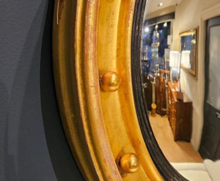 Large Regency Timber Gilt Convex Mirror at Sturmans Antiques Mirror for sale - Image 7
