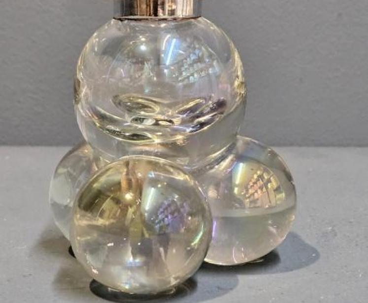 Unusual Victorian Opalescent Crystal and Silver Ink Well - Image 2