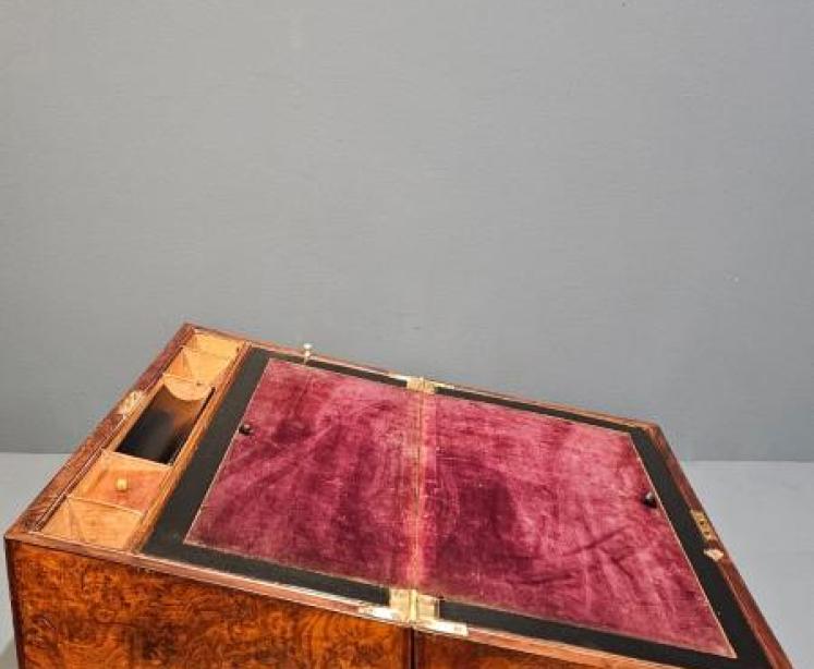 Early Victorian Burr Oak and Yew Writing Slope - Image 2