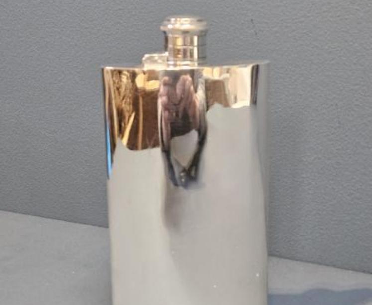 Immaculate Edwardian Silver Double Sized Hip Flask  - Image 1