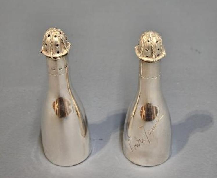 Pair of silver Victorian Champagne Bottle Peppers - Image 7