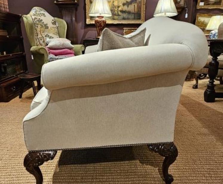 Victorian Linen Covered Sofa - Image 4
