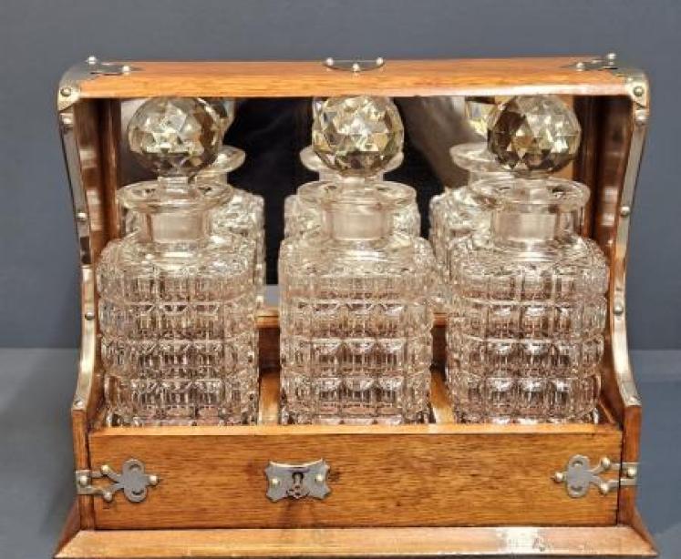 Victorian Oak Three Bottle Tantalus - Image 1