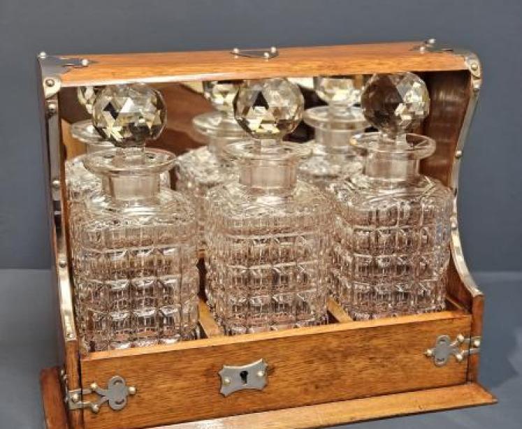 Victorian Oak Three Bottle Tantalus - Image 2